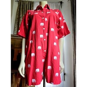 Vintage Women Boxy Romper Playsuit Red Cotton With Bears Print USA 60's 70's S/M